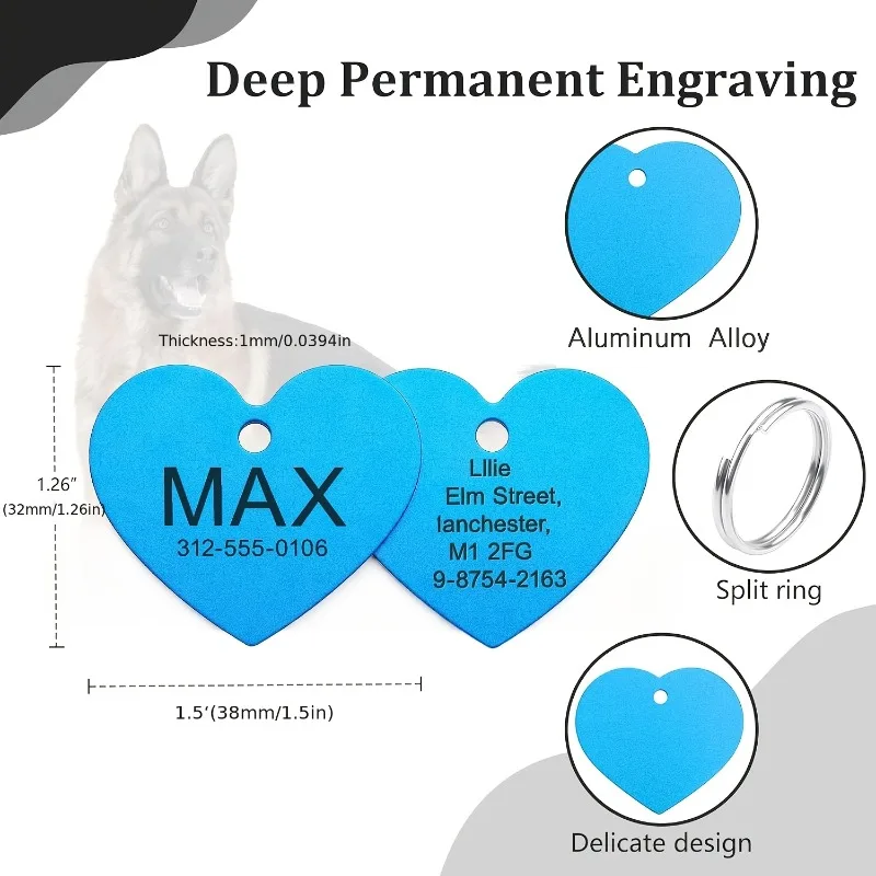 Placa personalizada para perro o gato – Nombre con forma de corazón - imagen 3