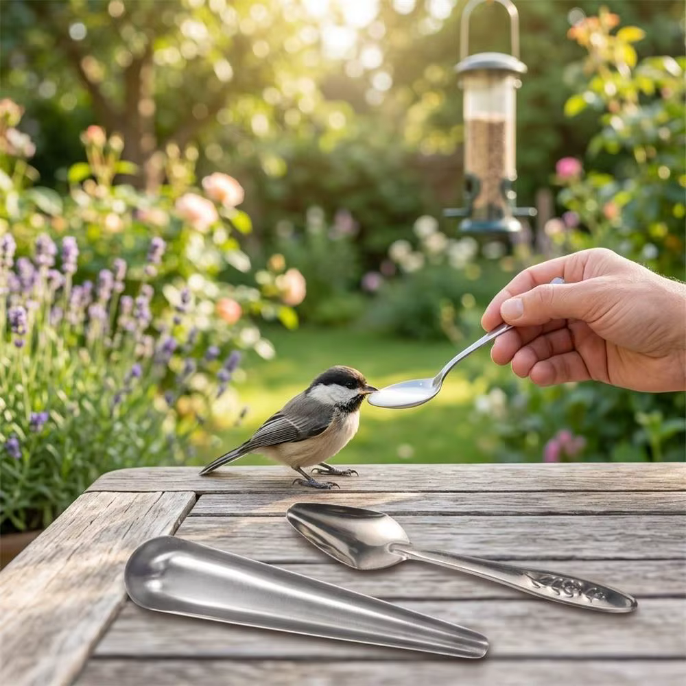 Cuchara acero inoxidable para alimentar loros y pavos reales - imagen 2