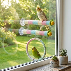 Juguete para loros de cuerda con ventosa y columpio para jaula