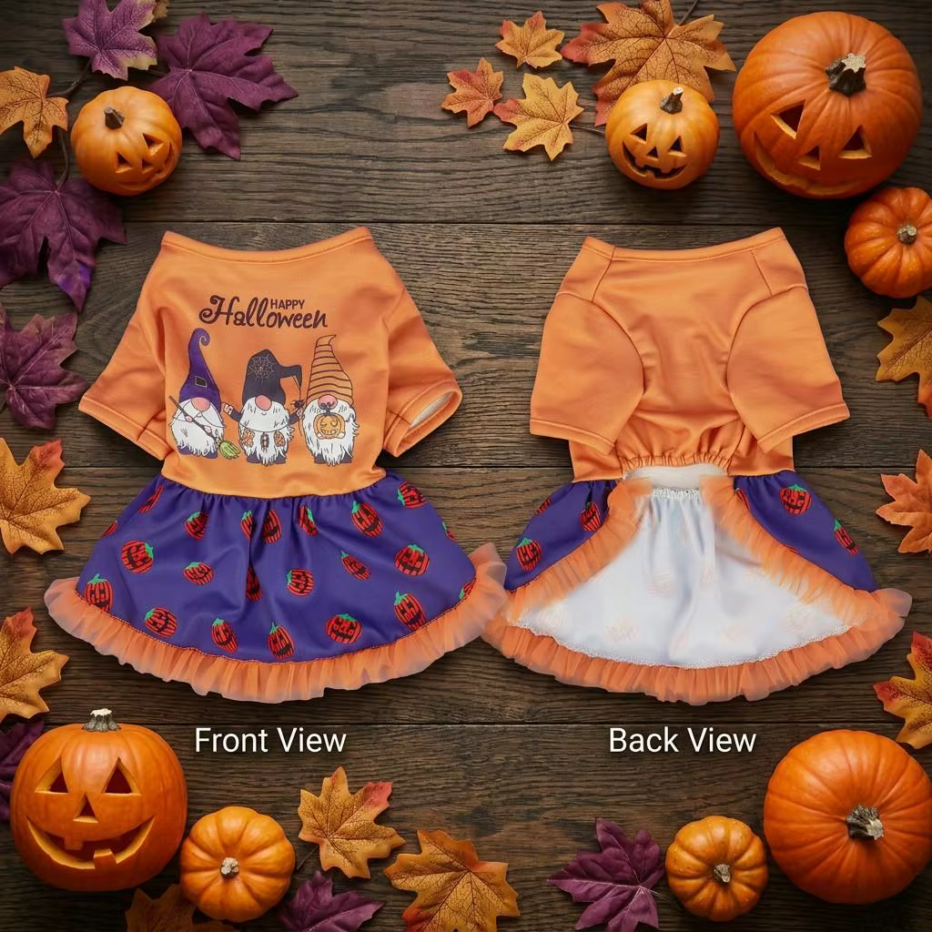 Disfraz morado y naranja para mascotas