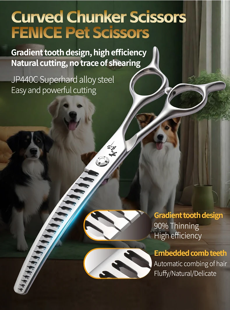 Tijeras curveadas profesionales de acero JP440C para grooming canino