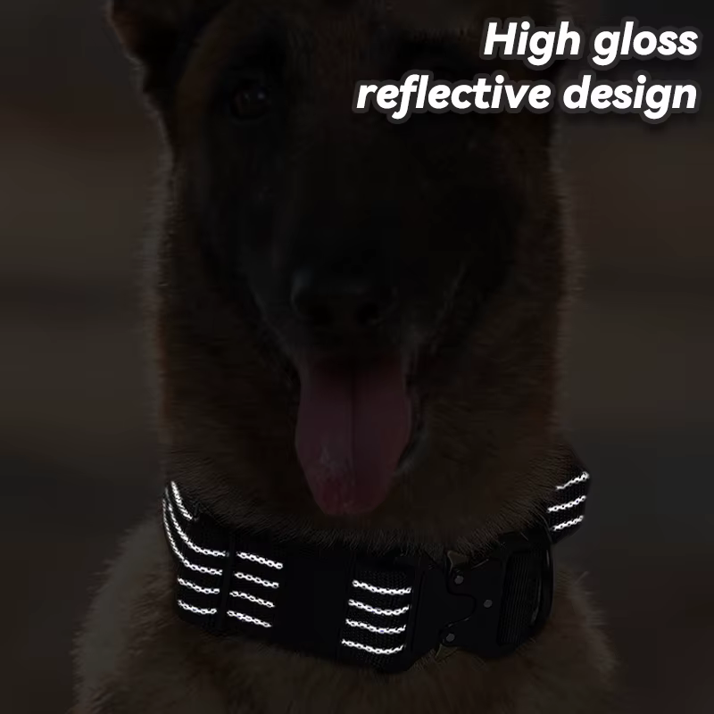 Collar táctico reflectante para perros grandes con soporte Airtag