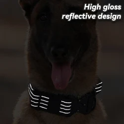 Collar táctico reflectante para perros grandes con soporte Airtag