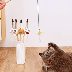 Juguete interactivo para gatos con cuerda, varita y campana para rascar