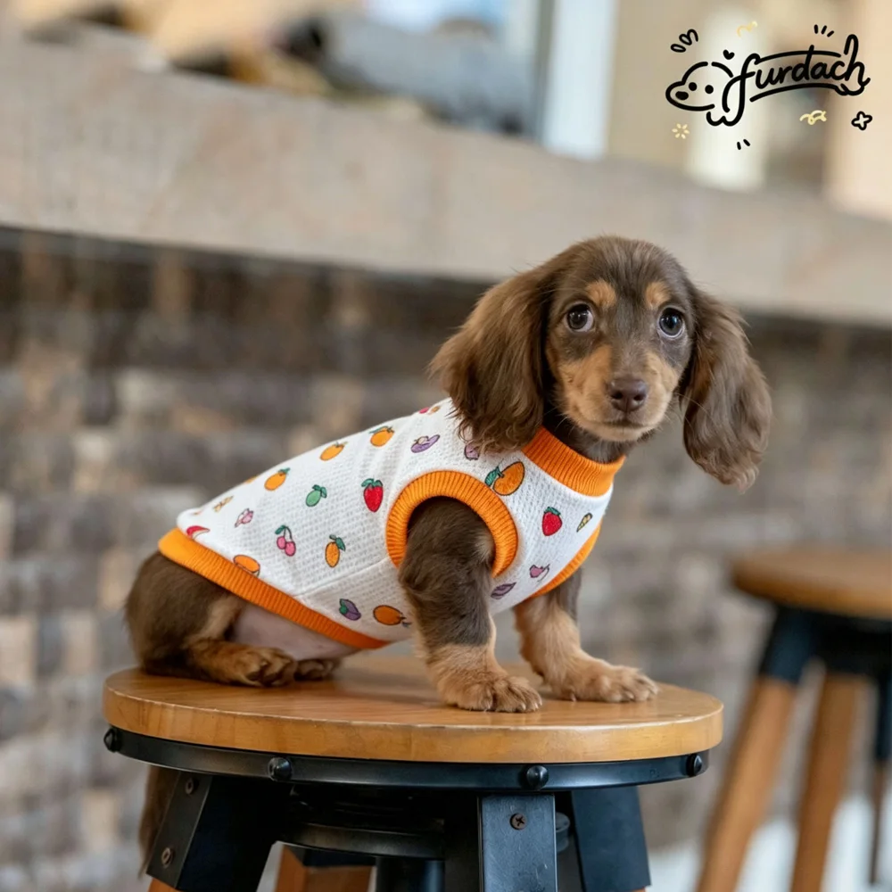 Camiseta sin mangas de verano para perros salchicha, estampado frutas - imagen 5