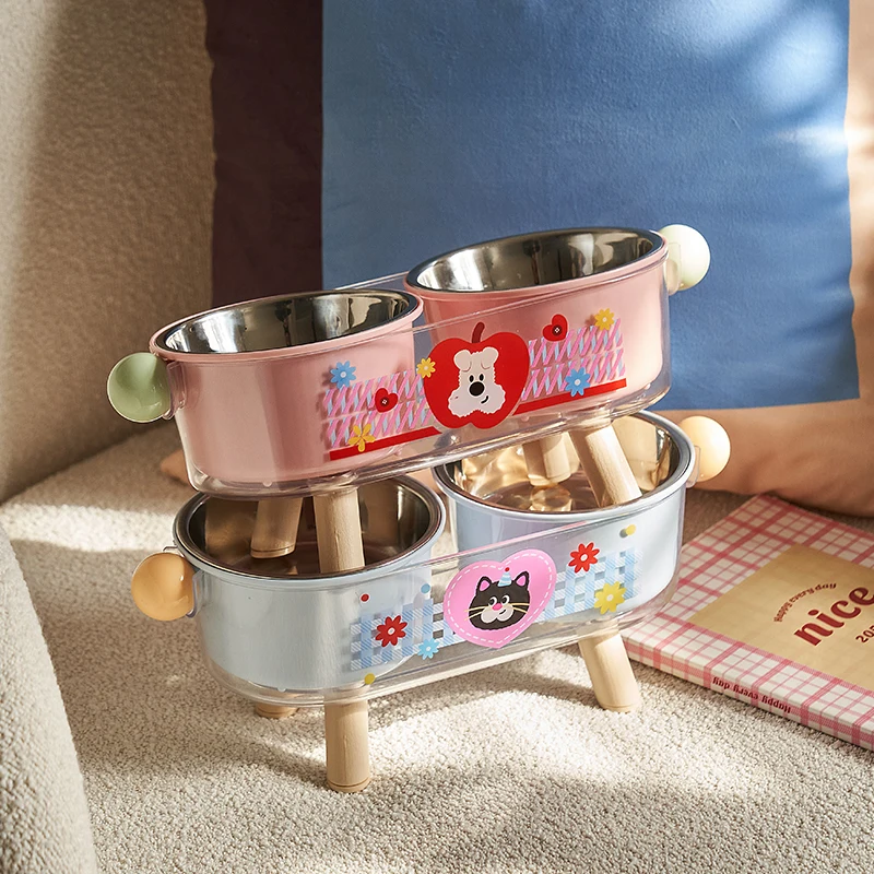 Tazón de acero inoxidable con soporte cuello para gatos y perros - imagen 3