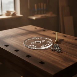 Placa base router acrílica preperforada con guía para carpintería
