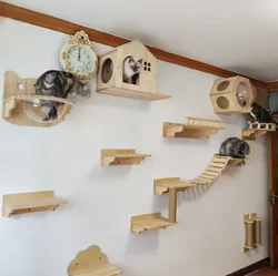 Estantes para gatos montados en pared con poste rascador y hamaca