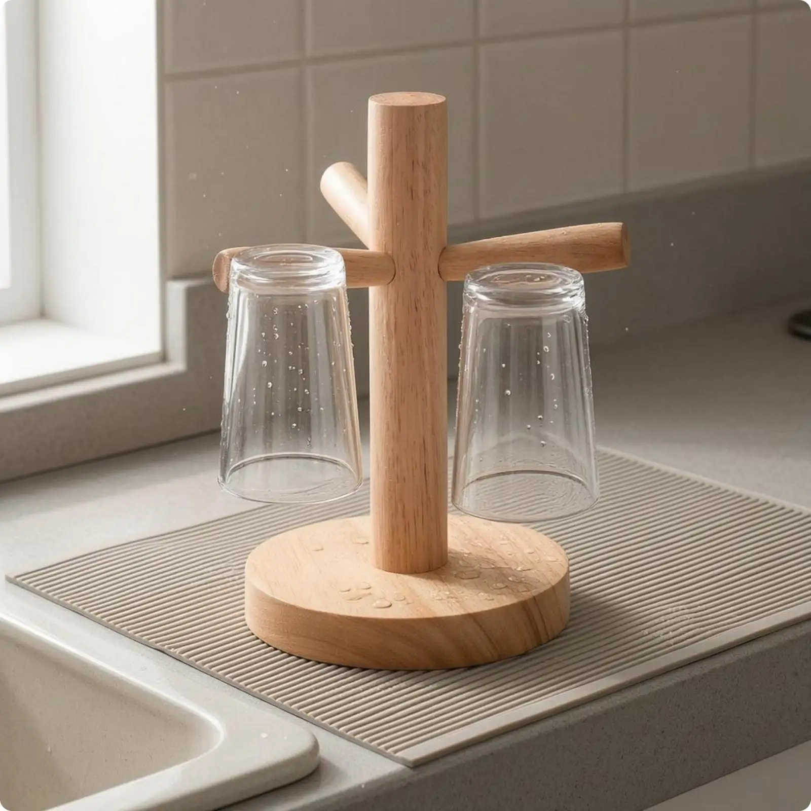 Organizador de tazas de bambú – Soporte para secar tazas de cocina - imagen 3