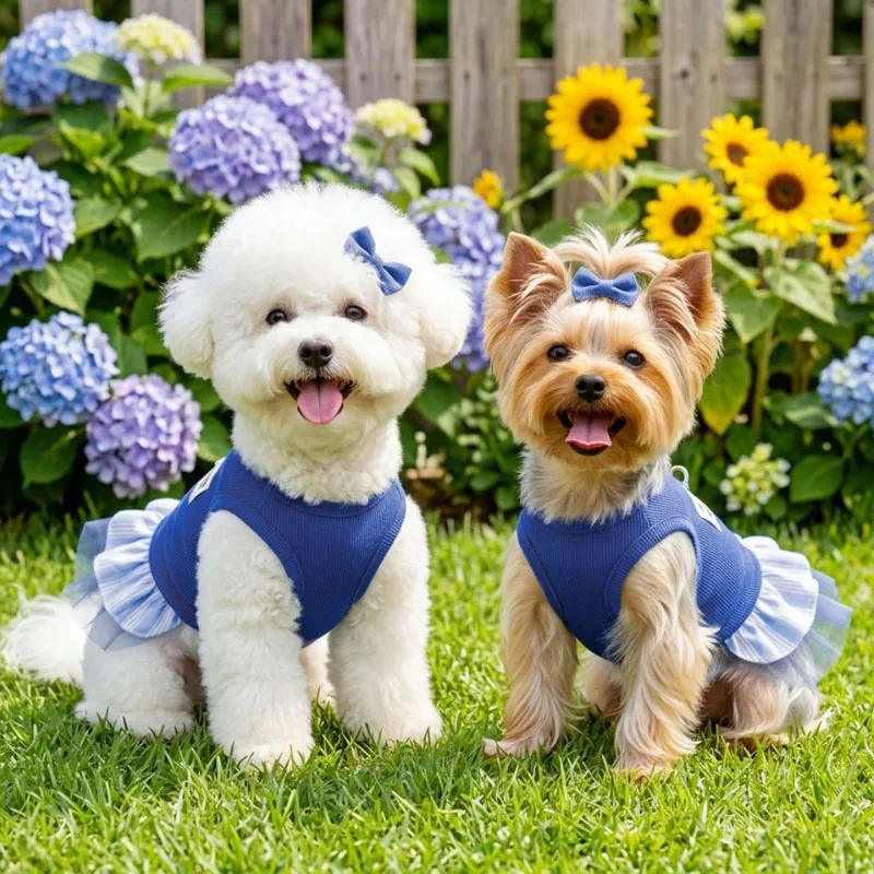 Vestido azul en perrito pequeño