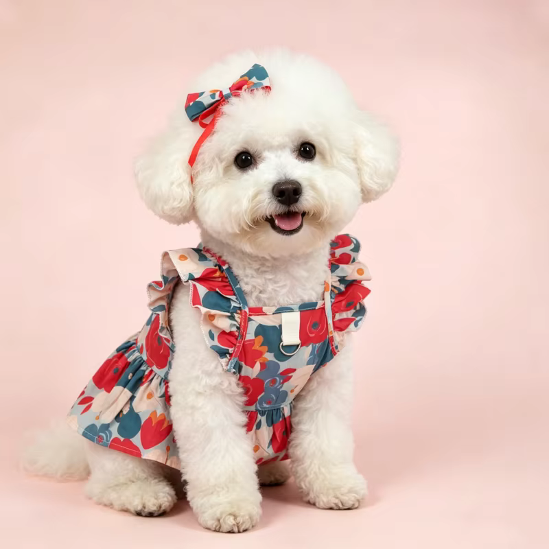 Vestido floral con lazo y accesorio de pelo para perros pequeños - imagen 3