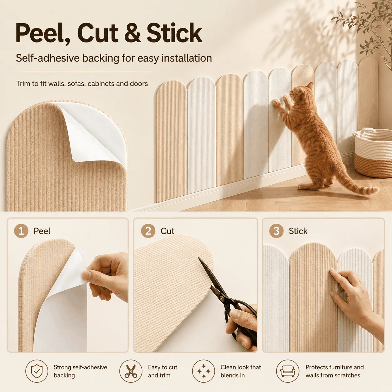 Rascador para gatos con tabla autoadhesiva de fieltro y protector - imagen 2