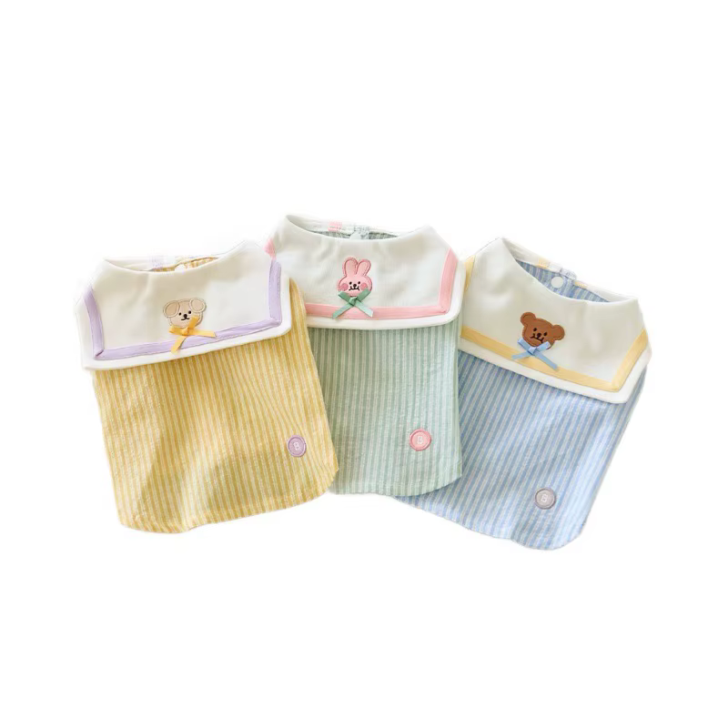 Sudadera a Rayas con Bordado Cartoon para Perros Pequeños y Gatos – Cuello Azul Marino - imagen 4