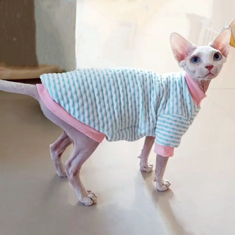 Abrigo grueso para gato Sphynx – rayas azules