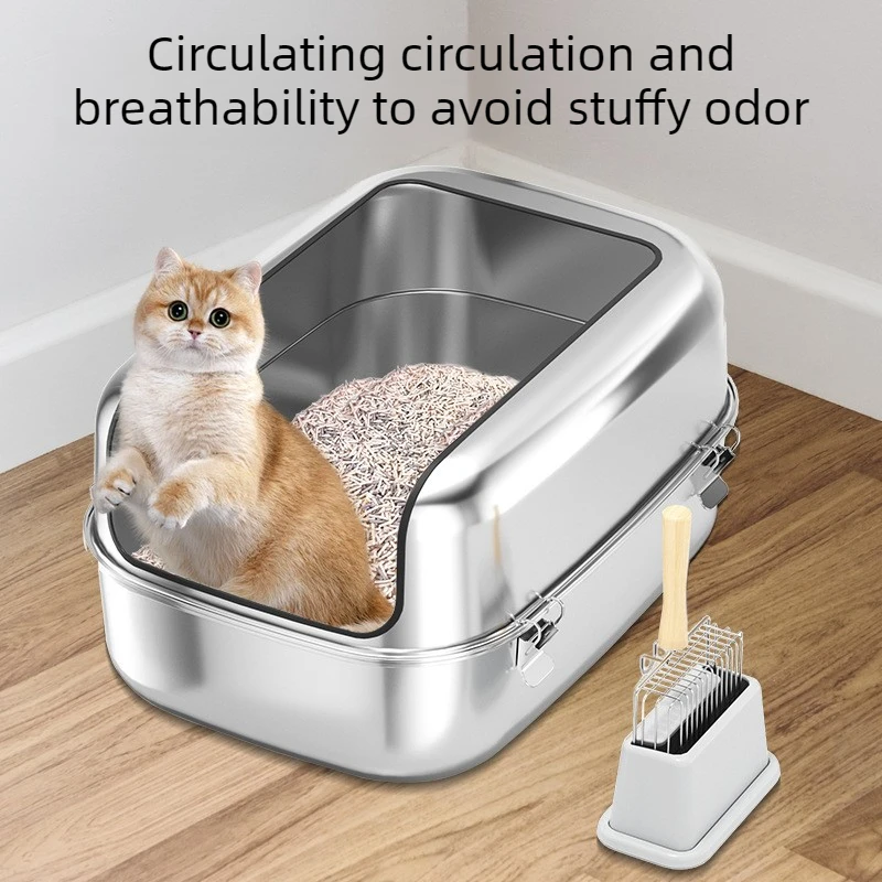 Caja de arena para gatos de acero inoxidable semicerrada, oculta - imagen 4