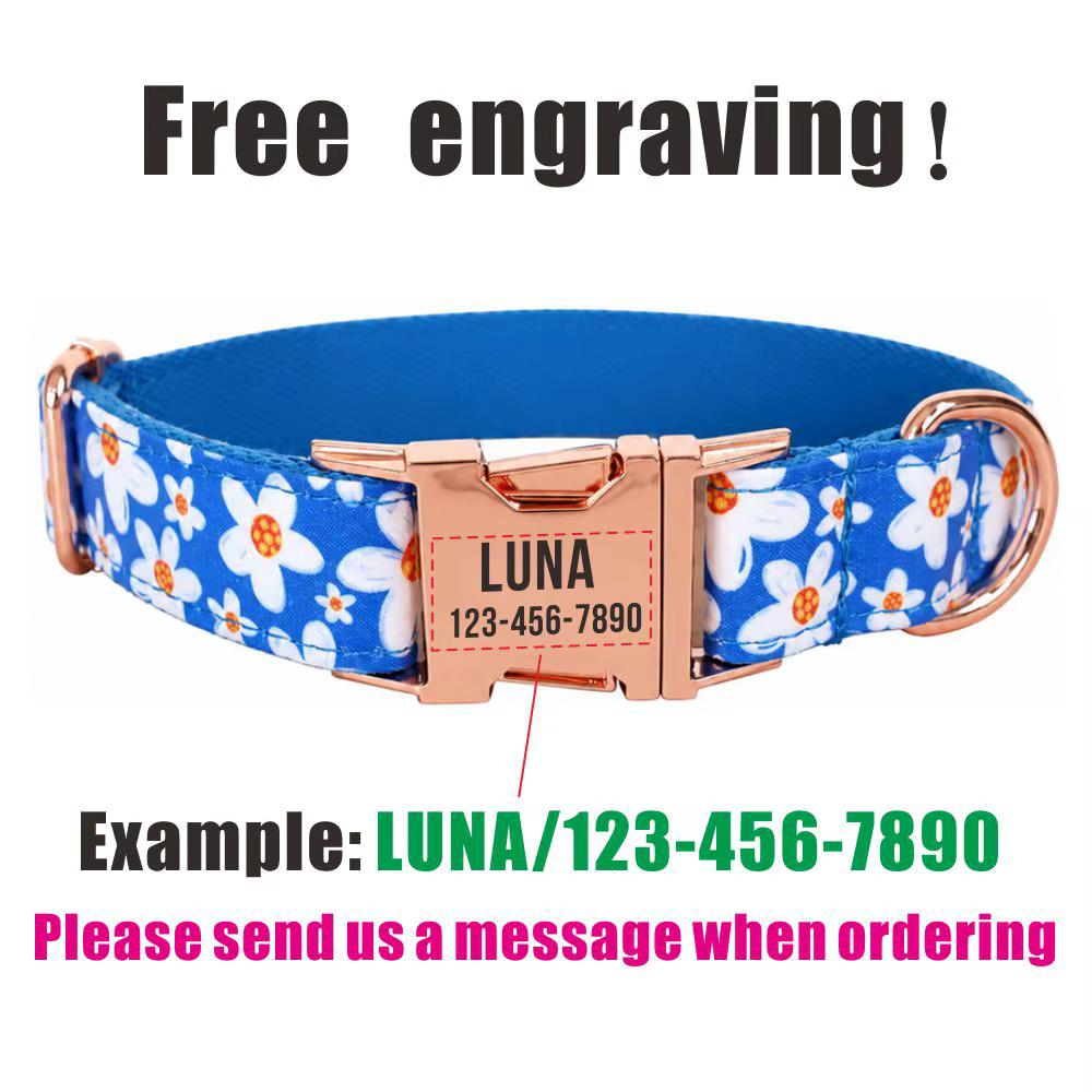 Collar personalizado para perro con margaritas y nombre ajustable - imagen 5