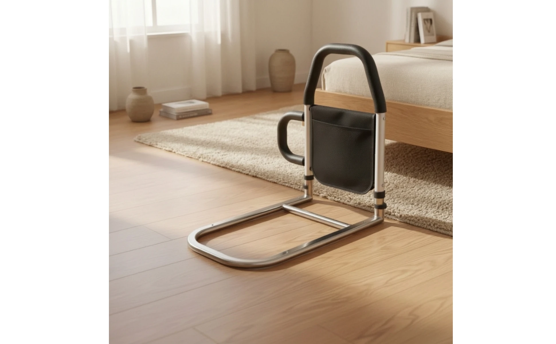 Barandilla de cama con asa lateral durante la instalación