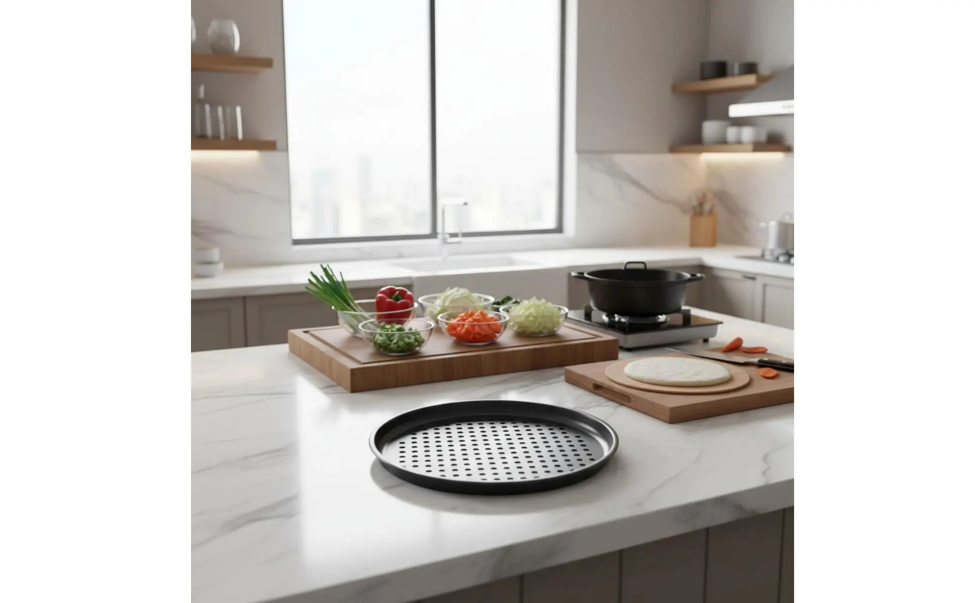 Estante multinivel para organizar platos en la cocina