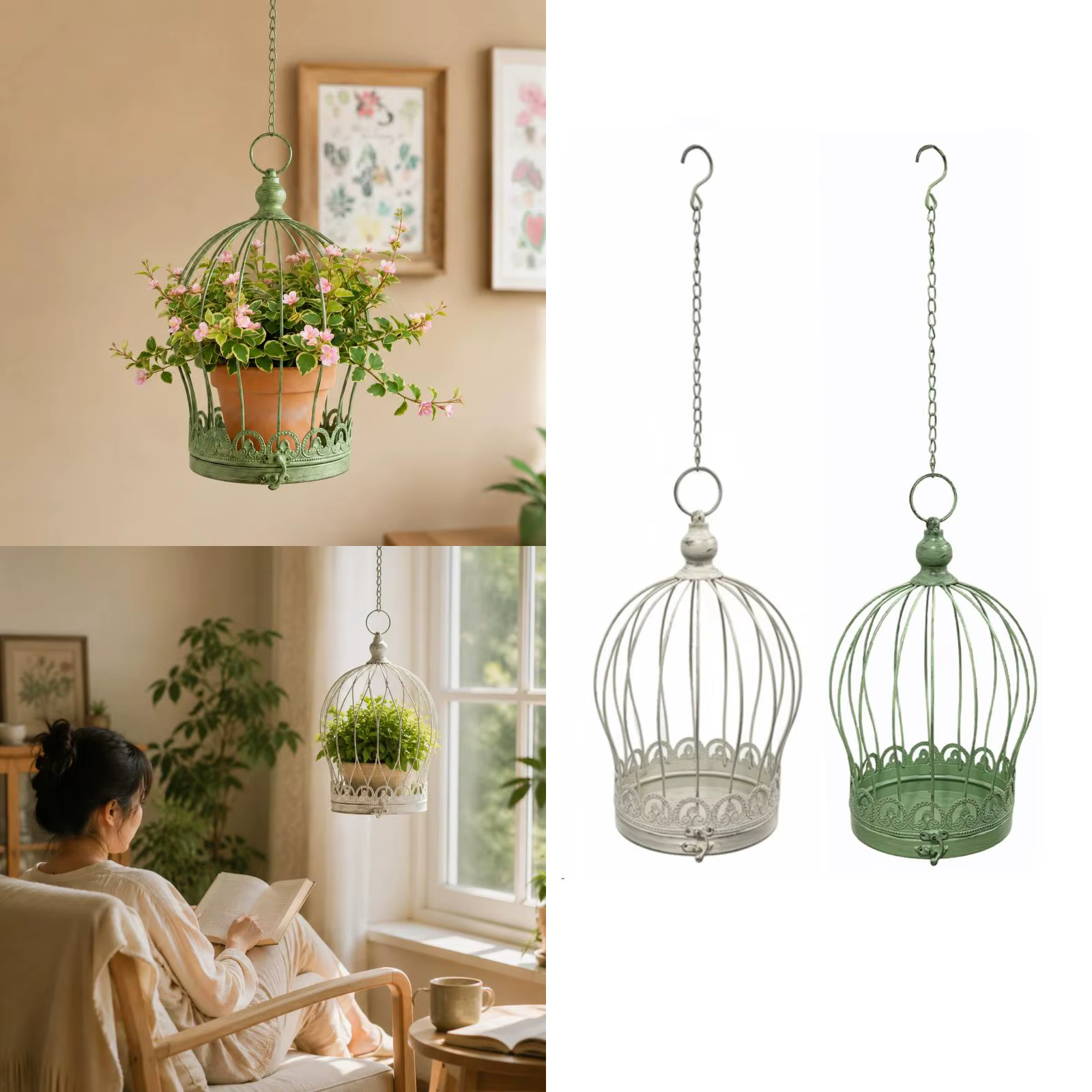 Soporte colgante vintage para macetas de hierro, colgador jardín - imagen 2