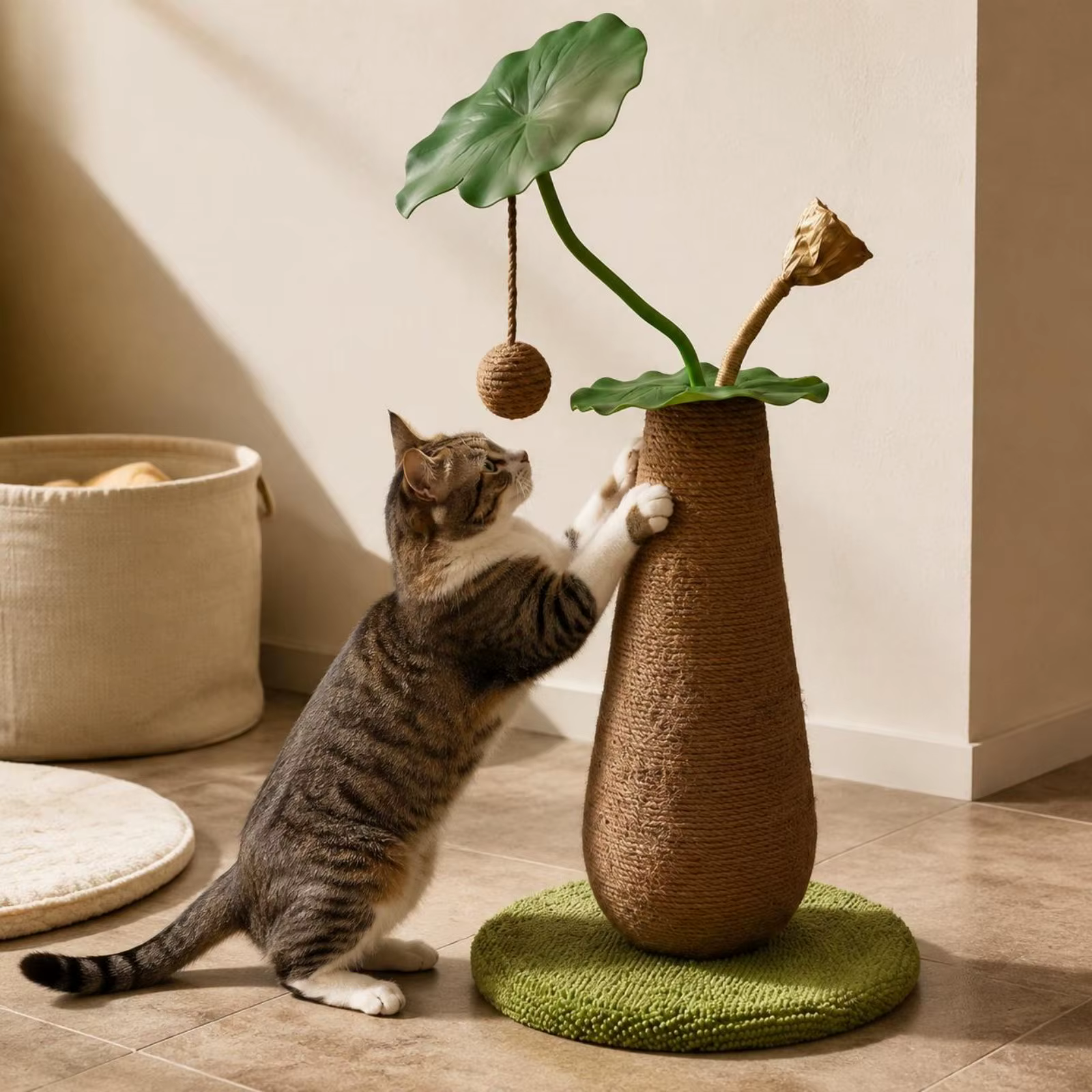 Rascador vertical para gatos con diseño de follaje, verde - imagen 3