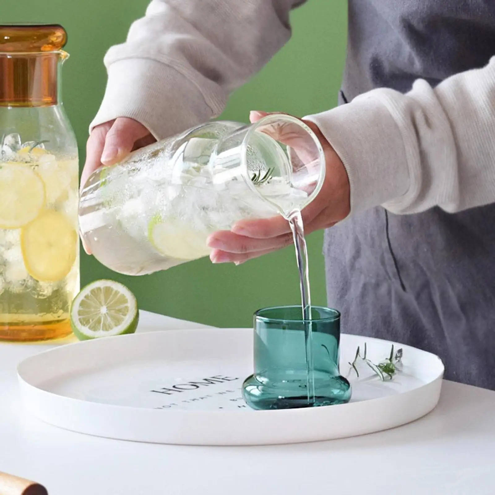 Jarra de vidrio con tapa y vaso para bebidas frías y calientes, limonada, té y zumos - imagen 5