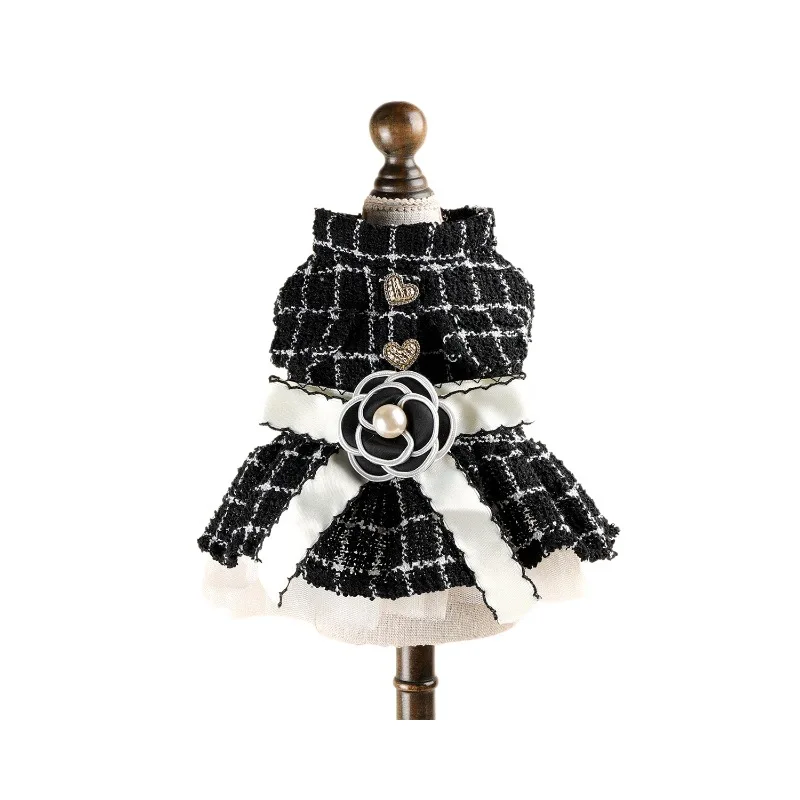 Vestido de lana a cuadros con lazo de mariposa para perros pequeños y cachorros - imagen 5