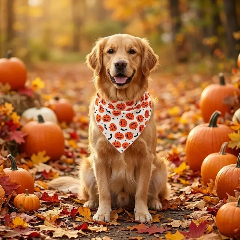 Bandana Halloween para Perros y Gatos – Pañuelo Estampado Calabaza y Murciélago - imagen 4