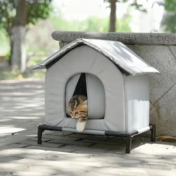 Casa para gatos de exterior impermeable y elevada, refugio viento