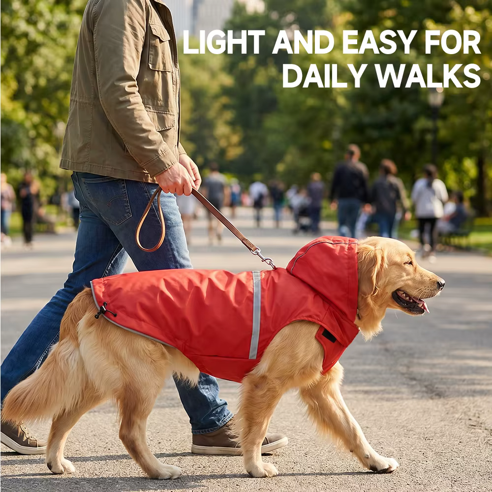 Chaqueta impermeable reflectante para perros con capucha y correa - imagen 4