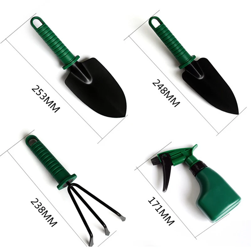 Conjunto de herramientas incluyendo transplantador y rastrillo