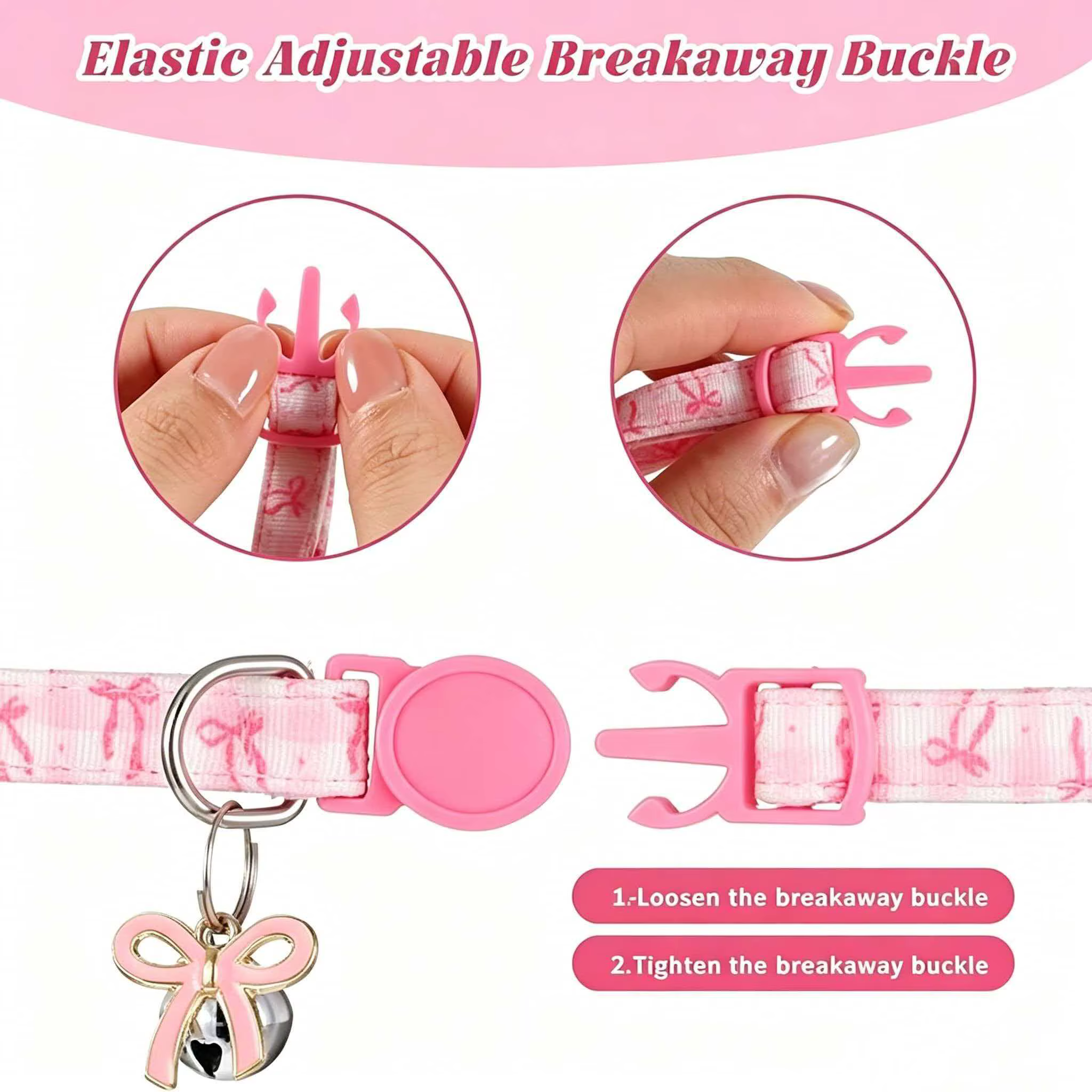 Collar rosa para gato con campana, lazo y flor – ajustable - imagen 5