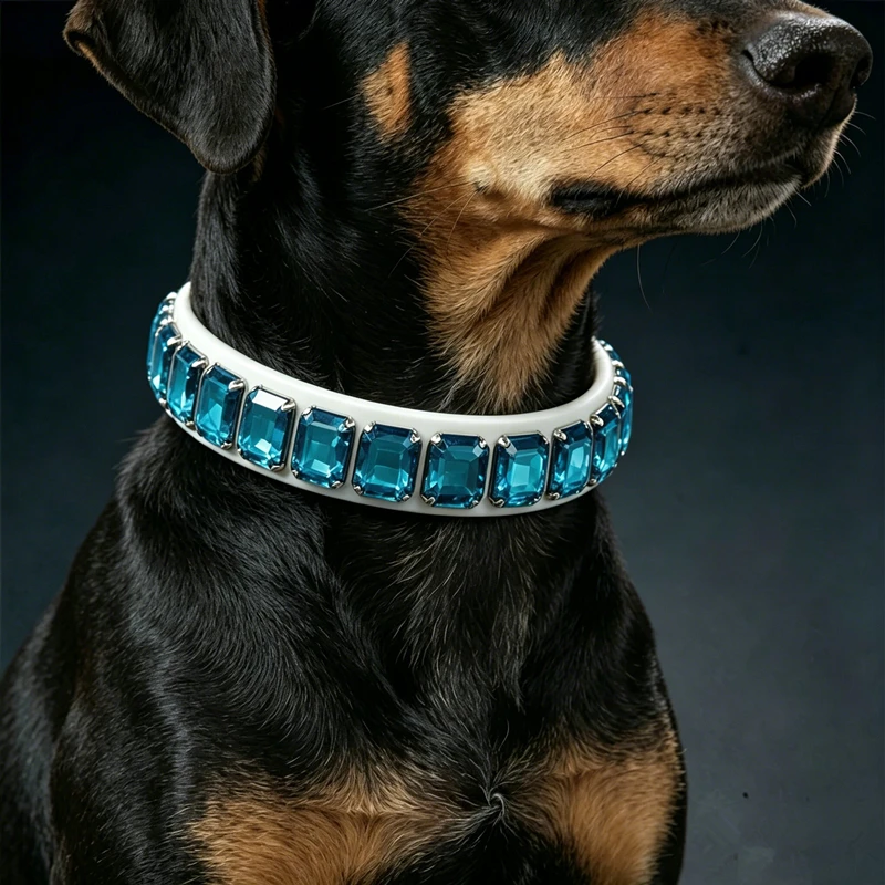 Collar de lujo con pedrería para perro y gato – Ajustable de cuero PU blanco con cristales - imagen 4