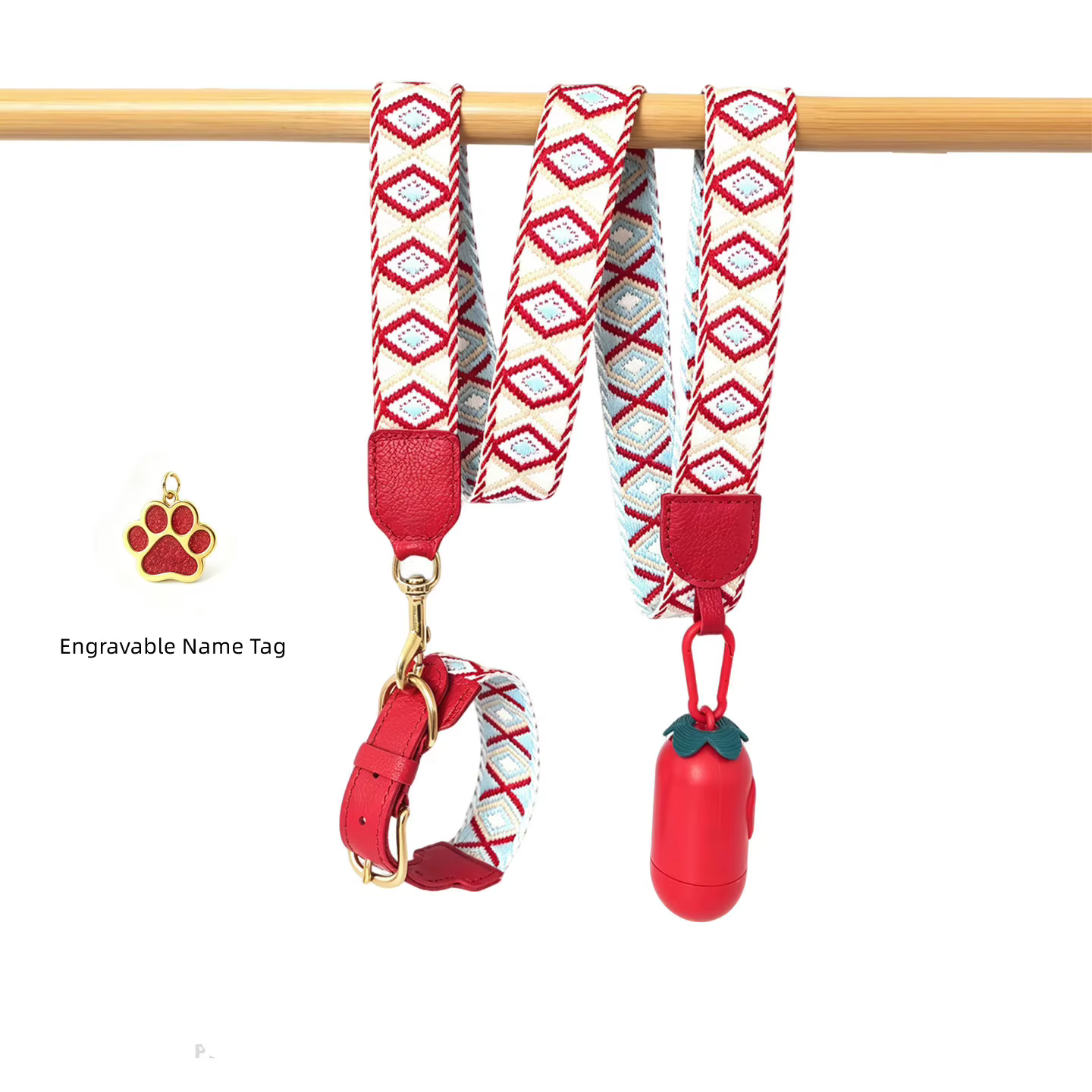Collar y correa para perro de cuero genuino – Diseño geométrico tejido - imagen 4