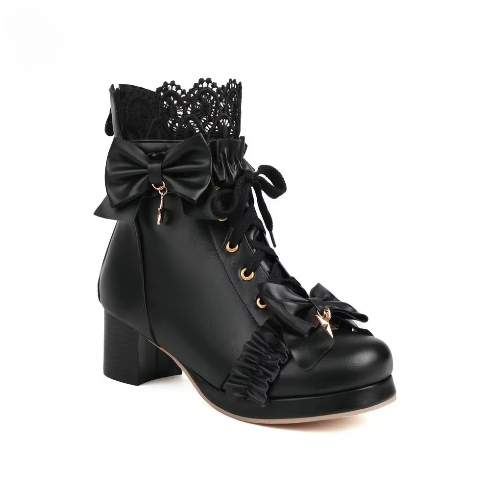 Botines de plataforma con cordones para mujer – Botas con tacón grueso y lazo, cosplayer
