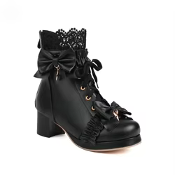 Botines de plataforma con cordones para mujer – Botas con tacón grueso y lazo, cosplayer