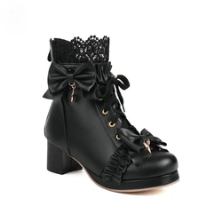 Botines de plataforma con cordones para mujer – Botas con tacón grueso y lazo, cosplayer