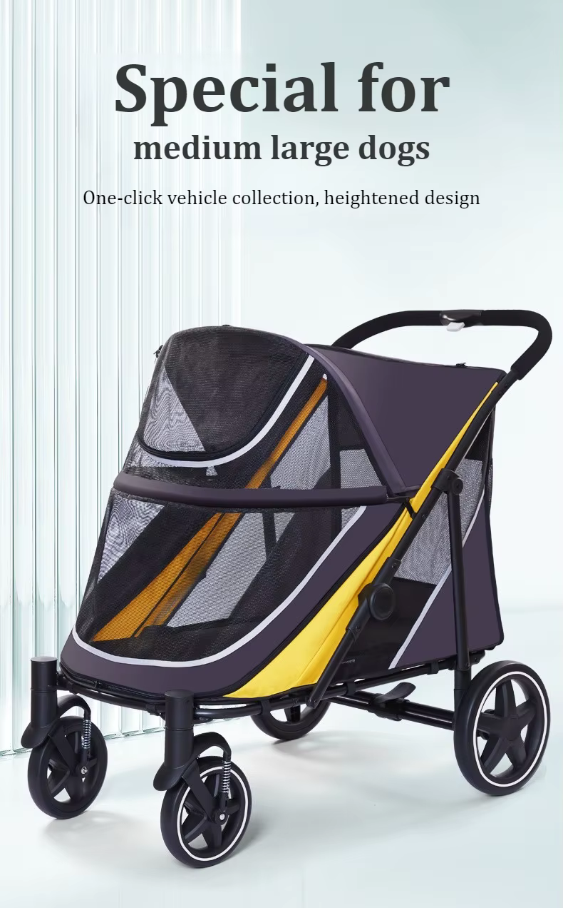 Carrito plegable para mascotas abierto con perro dentro