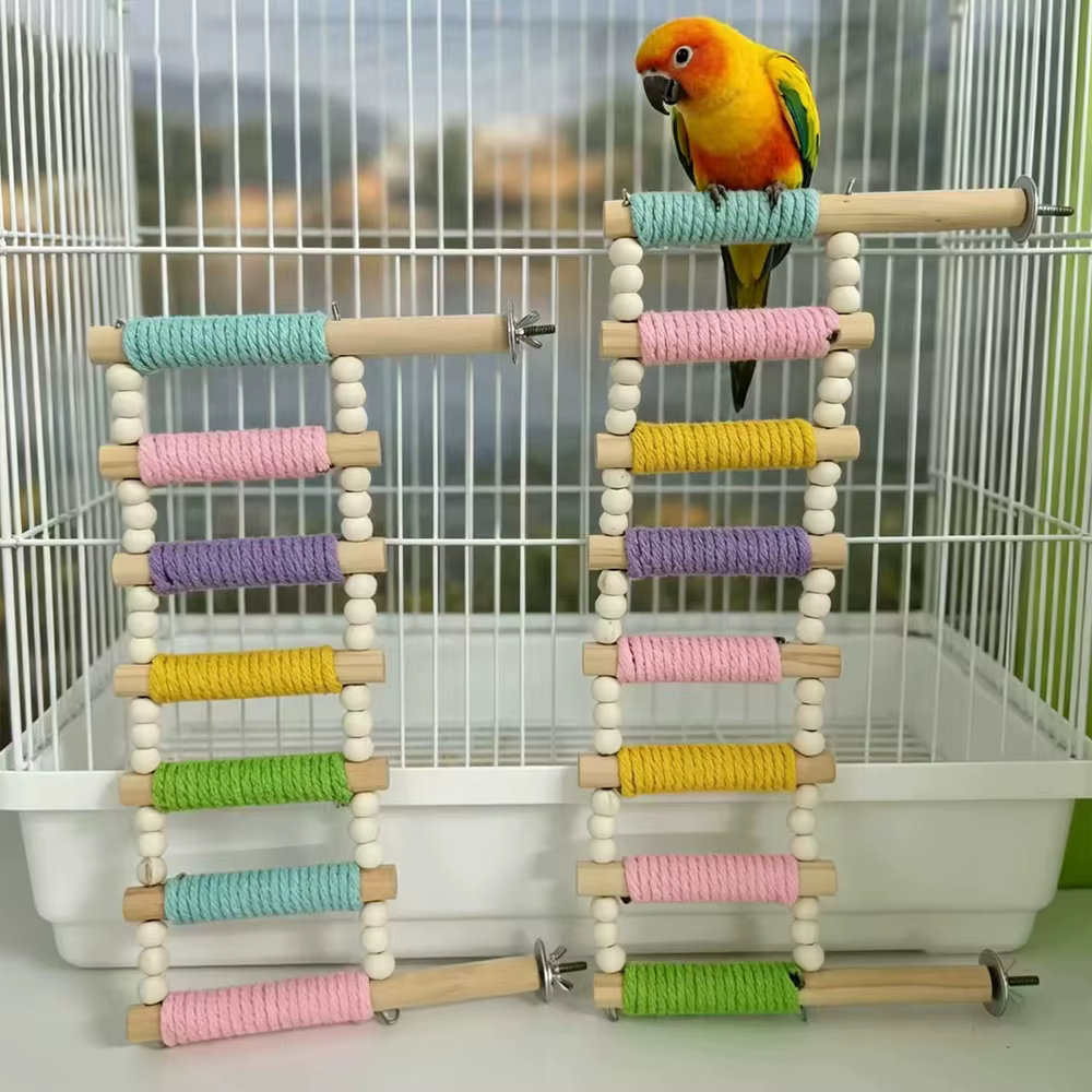Juguete interactivo de madera con escalera y puente para loros - imagen 4
