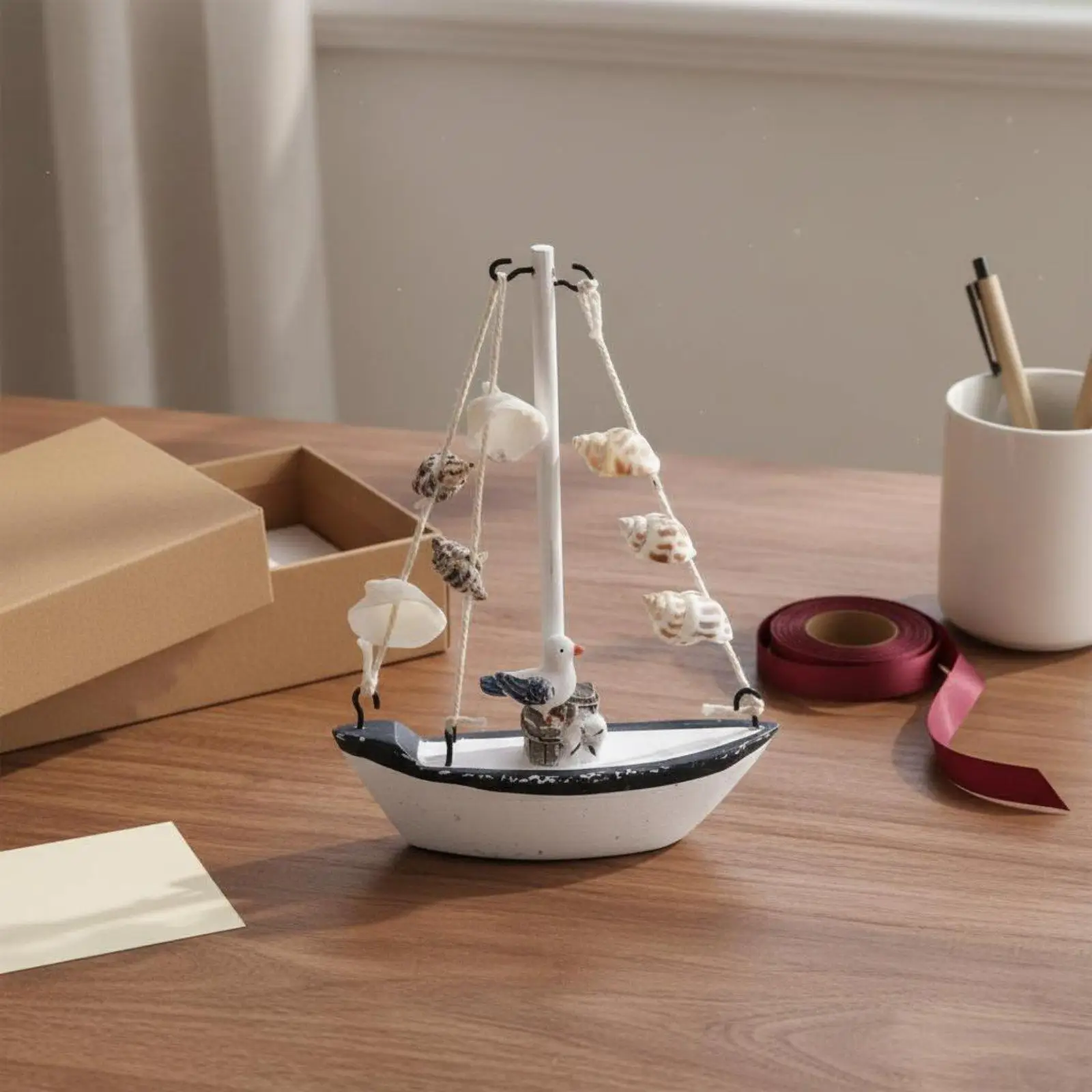 Figura velero mediterráneo madera rústica para estante y escritorio - imagen 4