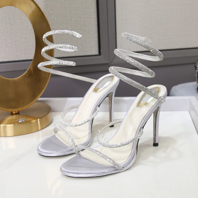 Sandalias de tacón para mujer con pedrería y diseño de serpiente - imagen 5