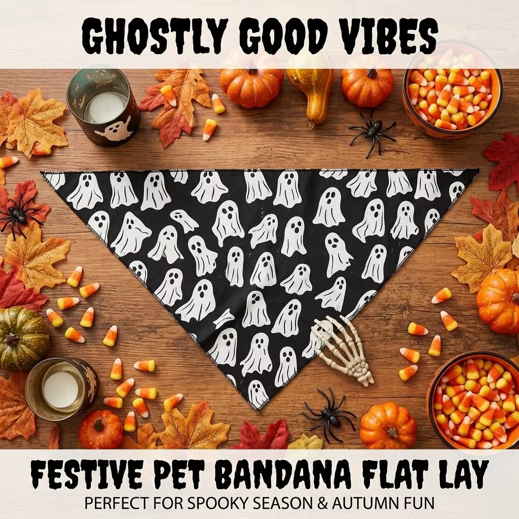 Pañuelos festivos para mascotas con diseños de Halloween y otoño