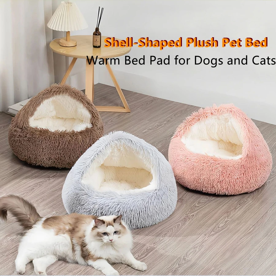 Cama nido de felpa para gatos y perros pequeños, cálida y semiabierta - imagen 4