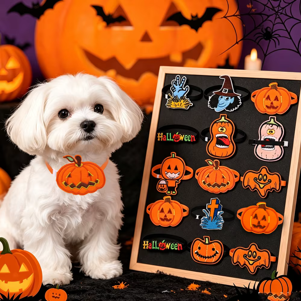 Lazos para perros calabaza cartoon ajustables para cuello Halloween