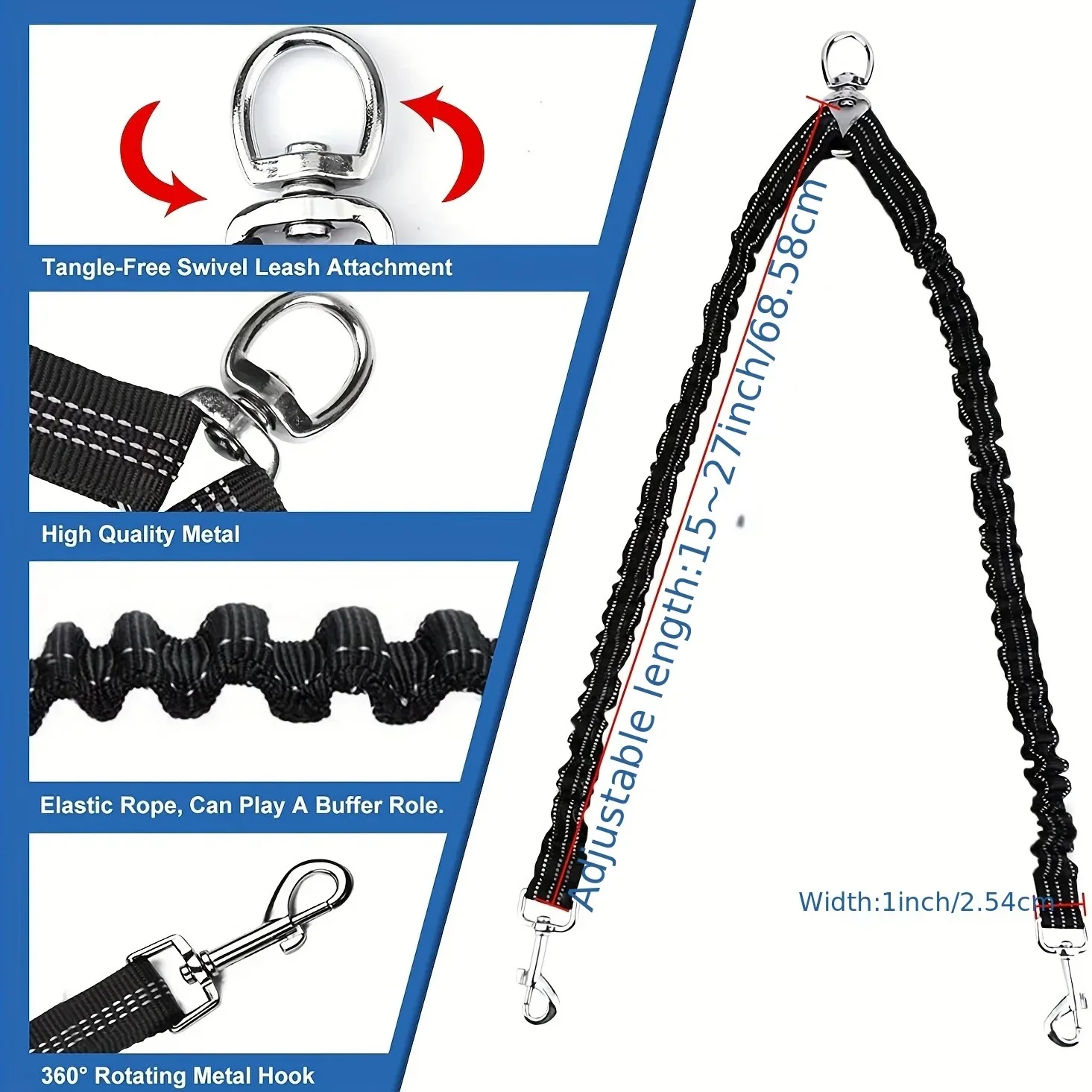 Correa doble elástica extensible para perros – paseo y entrenamiento - imagen 4