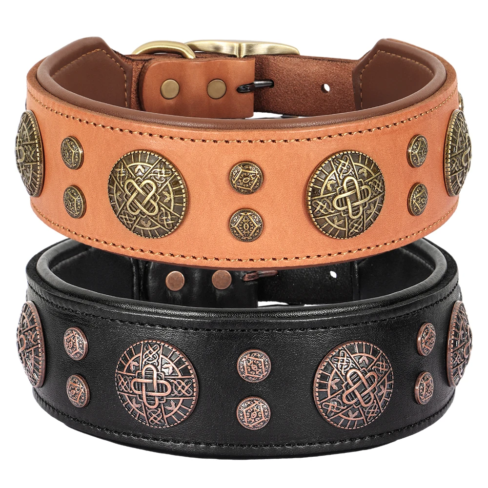 Collar de cuero con púas y tachuelas para perro pitbull y bulldog