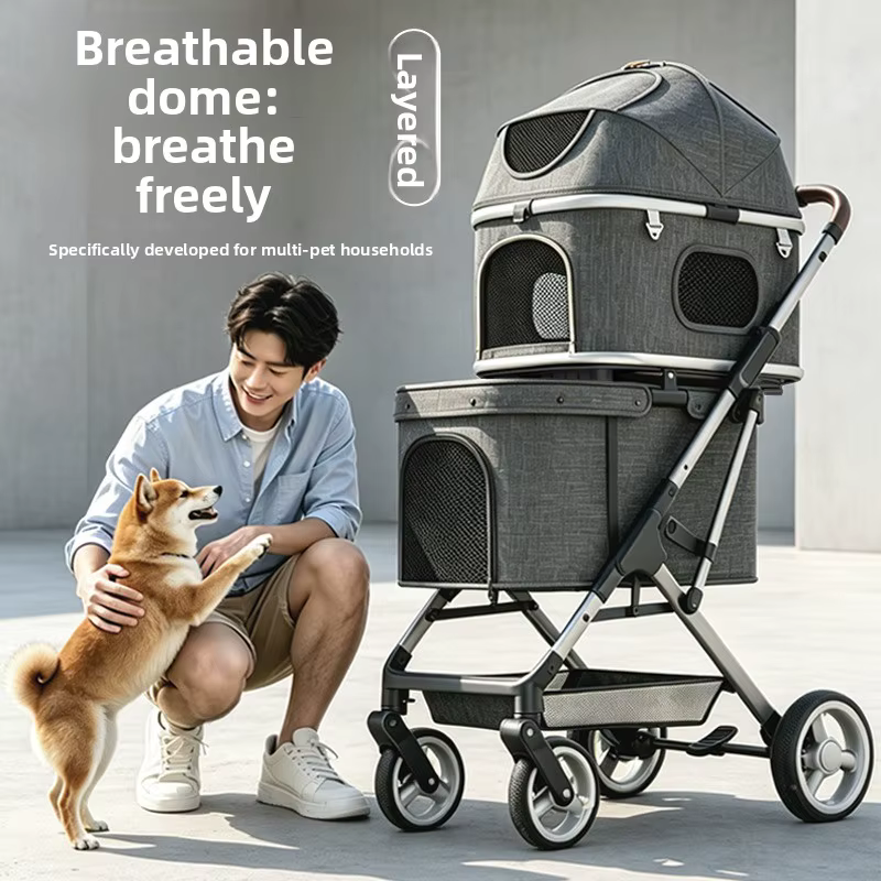 Carrito de paseo doble ligero y plegable para perros y gatos - imagen 5