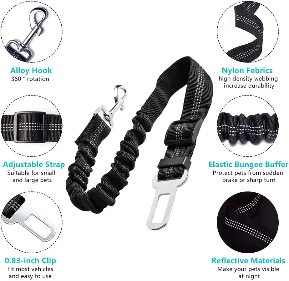 Cinturón seguridad perros retráctil ajustable reflectante – Coche - imagen 2
