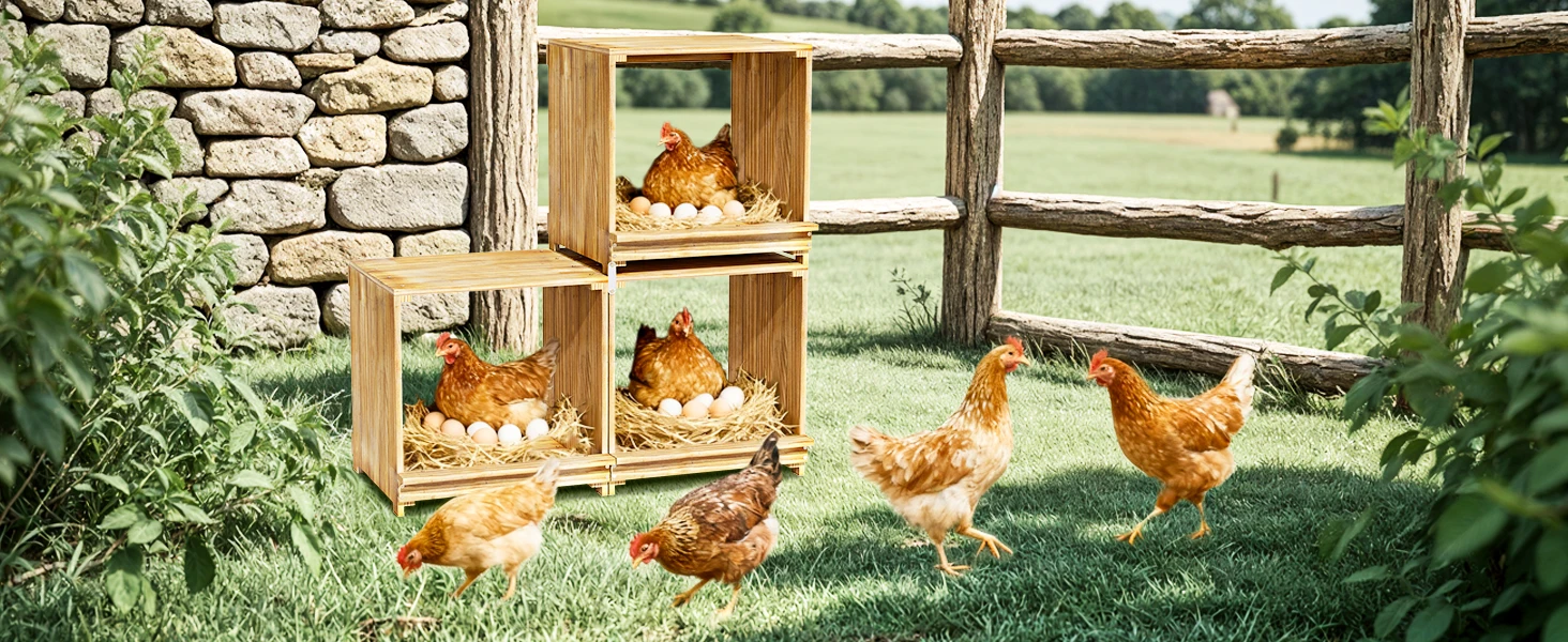 Vista lateral de la caja de anidación para gallinas con bordes protectores