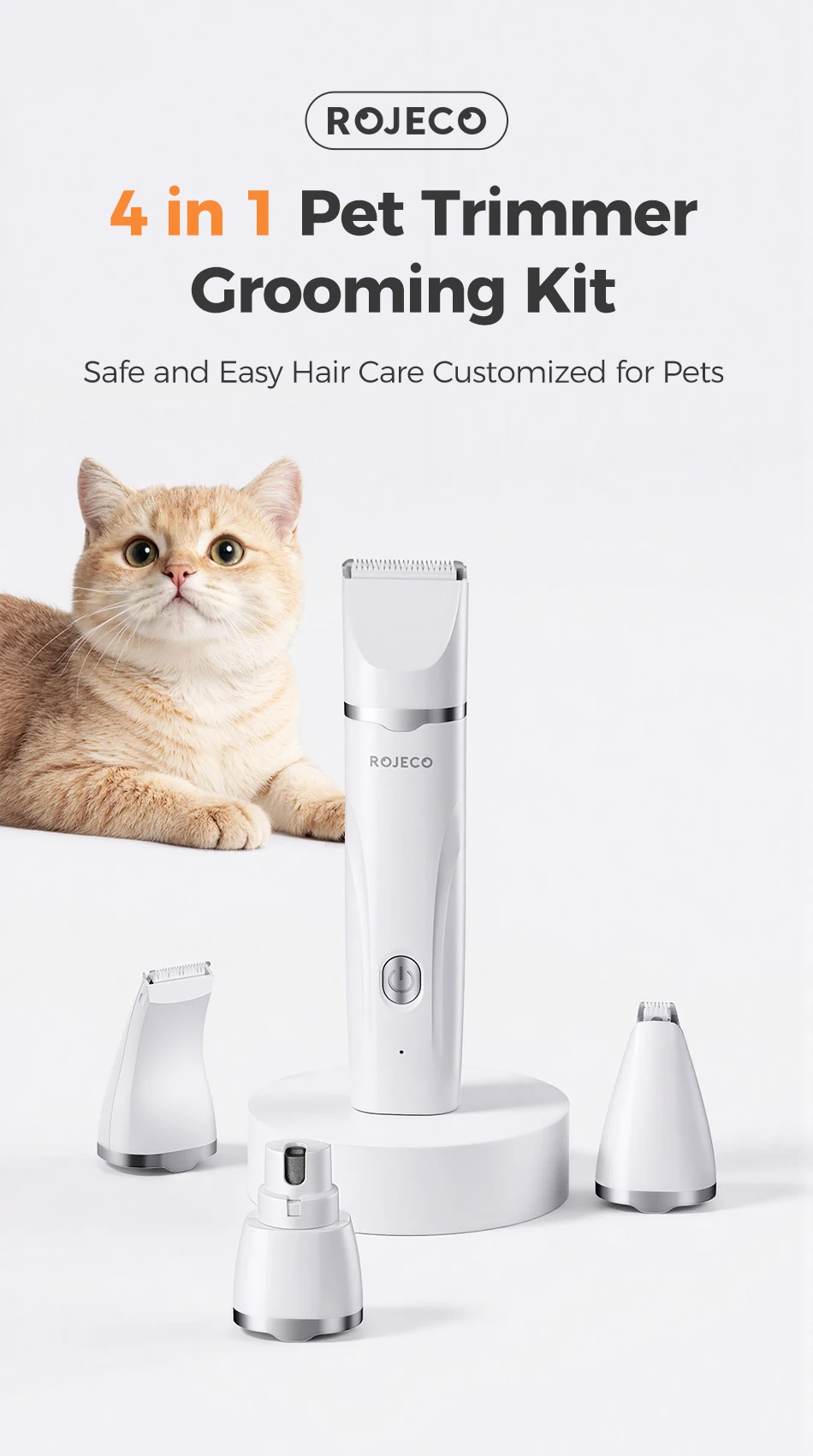 Cortadora eléctrica ROJECO con accesorios de grooming
