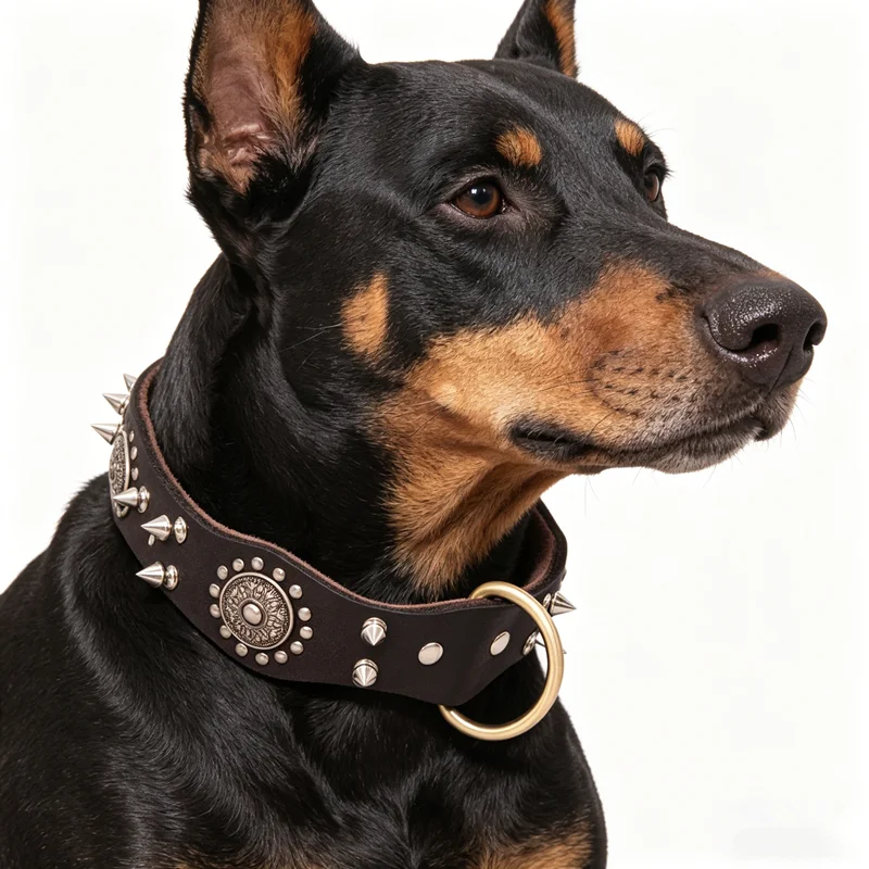 Collar de cuero con púas vista frontal